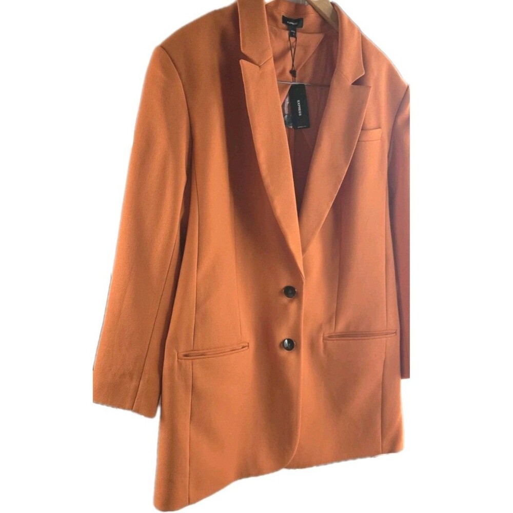 EXPRESS Twill Oversized Boyfriend Blazer Orange Two Button Size Large NWT - Picture 3 of 10